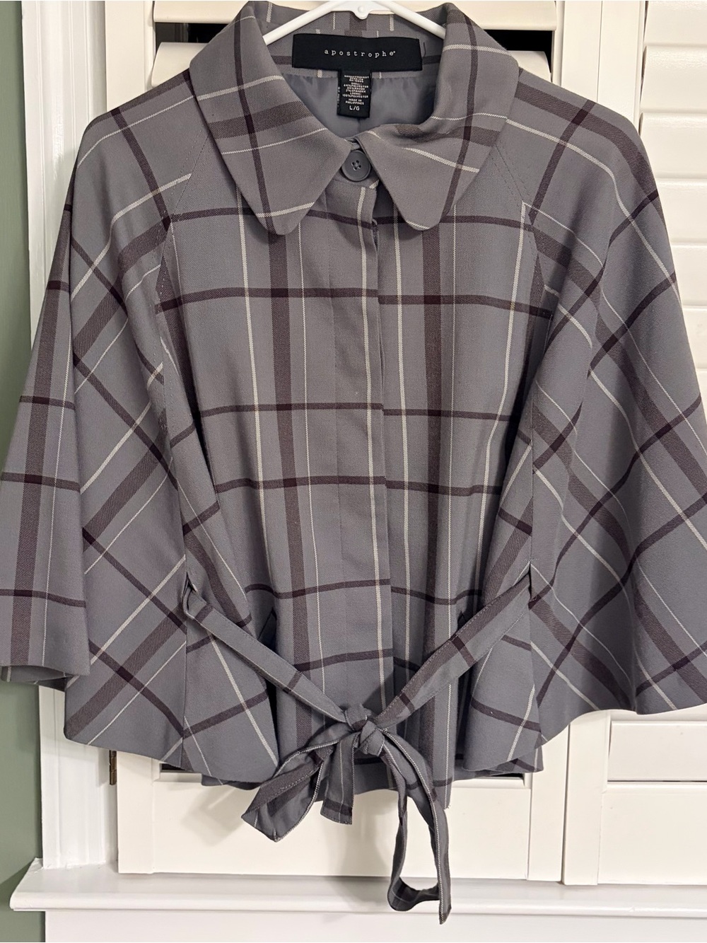 Apostrophe Gray Plaid Tie-Front Women's Top poncho